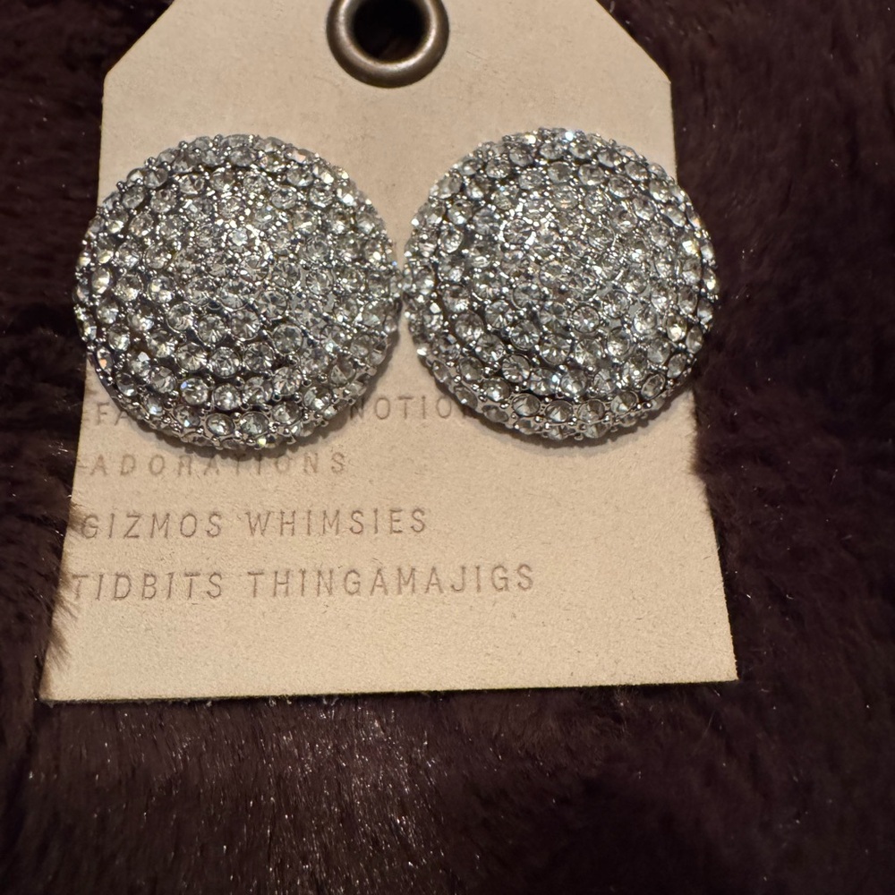 Anthropologie Silver Rhinestone Dome Earrings